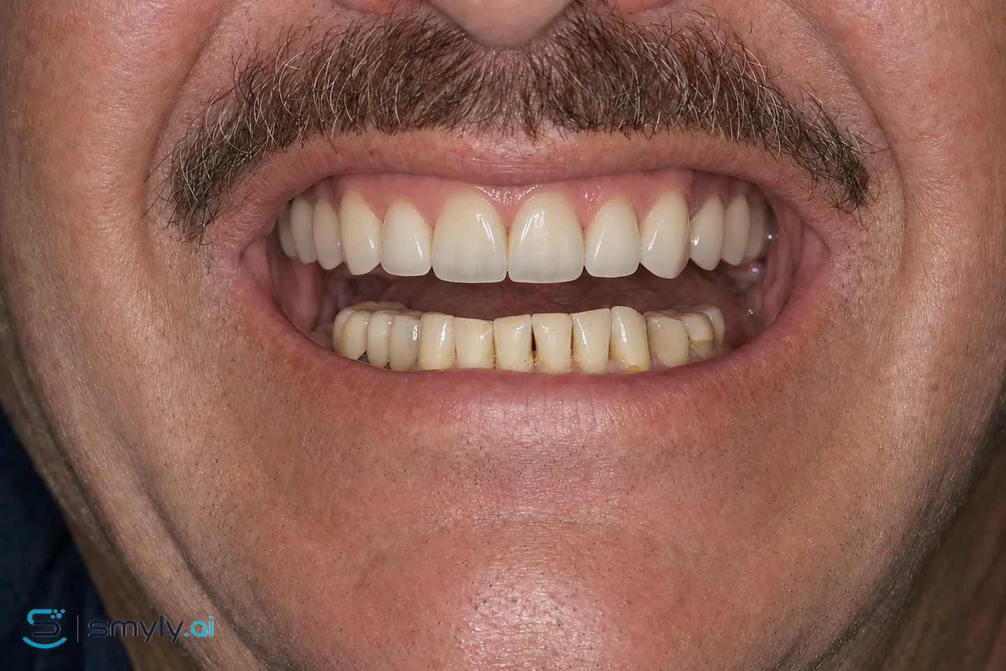 After: Smyly simulation of full arch restoration on the same smile